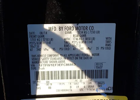 2014 Ford F-150 Fx4 z USA, uszkodzony, nr VIN 1FTFW1EF3EFC86863